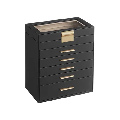 Breebe Jewelry Box With Glass Lid, 6-layer Jewelry Organizer, 5 Drawers