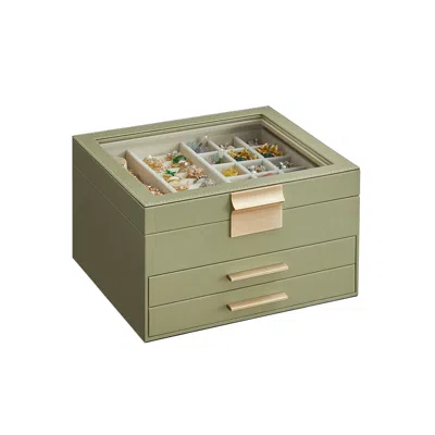Breebe Jewelry Box With Glass Lid Avocado Green And Gold Color