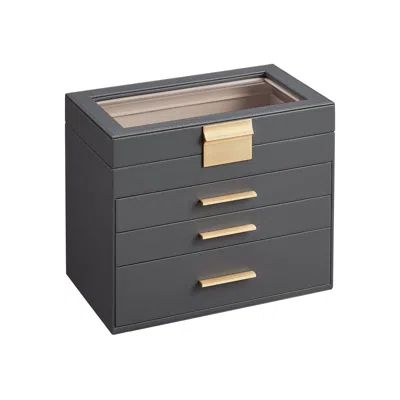 Breebe Jewelry Box With Glass Lid Gray And Gold Color