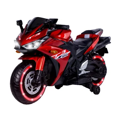 Breebe Kids 12v Motorcycle With Training Wheels, Manual Throttle, And Lighting Wheels For Boys And Girls Ag In Red