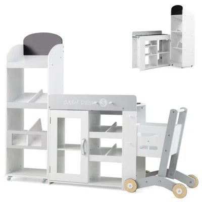 Breebe Kids Grocery Store Playset Convertible Wooden Play Store With Shopping Cart In Gray