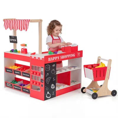 Breebe Kids Grocery Store Playset Wooden Pretend Play Supermarket With Shopping Cart In Multi