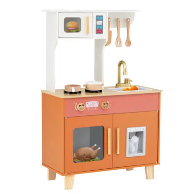 Breebe Kids Play Kitchen With Microwave And Rotation Knobs For Girls Boys Aged 3-6 In Orange