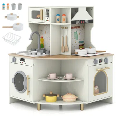 Breebe Kids Play Kitchen Wooden Corner Kitchen Playset With Working Faucet And Sink In Multi