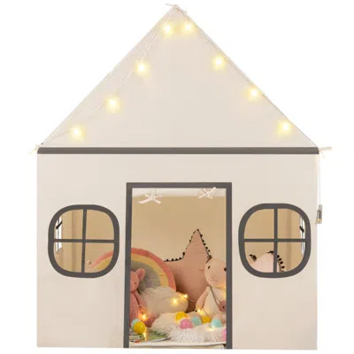 Breebe Kids Play Tent Large Playhouse With Door Curtain And Windows Star Lights In Neutral