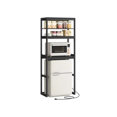 Breebe Kitchen Bakers Rack With Power Outlet In Black