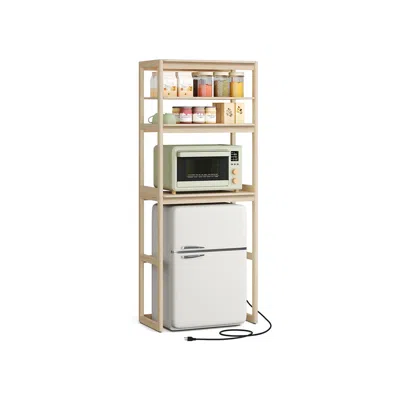 Breebe Kitchen Bakers Rack With Power Outlet In Brown