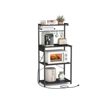 Breebe Kitchen Bakers Rack With Power Outlet 15.7"d X 23.6"w X 55.1"h In Black