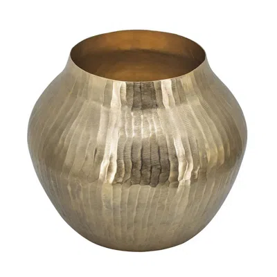 Breebe Kria 13 Inch Modern Vase, Curved Shape Hammered Texture, Gold Metal Finish