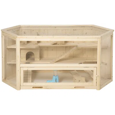 Breebe Large 3-tier Wooden Hamster Cage Small Animal Play House With Tray And Accessories In Multi