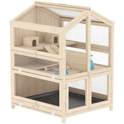 Breebe Large 3-tier Wooden Hamster Cage With Tray, Hut & Seesaw In Multi
