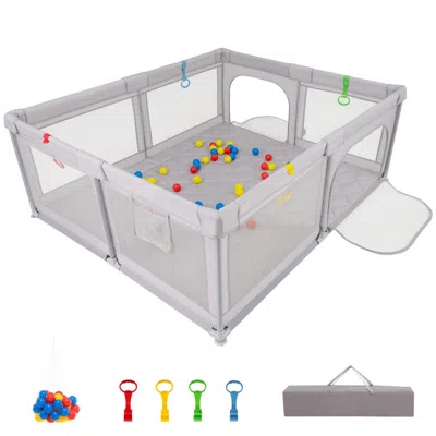 Breebe Large Baby Playpen With Pull Rings And Ocean Balls In Gray