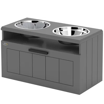 Breebe Large Breed Raised Dogs Bowl Stand With 2 Stainless Steel Bowls In Grey