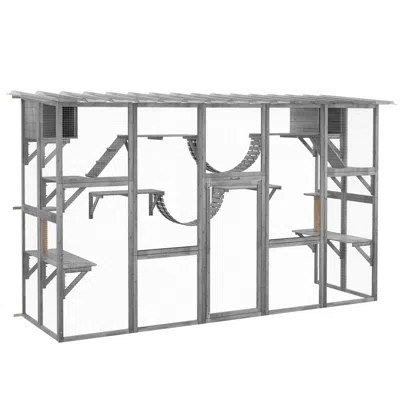 Breebe Large Catio With Multiple Shelves And Bridges, Outdoor Cat Enclosure In Gray