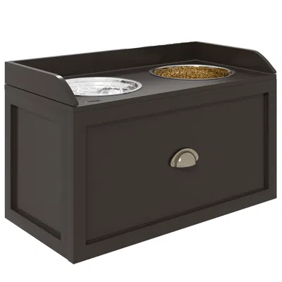 Breebe Large Dog Feeding Station With Storage Cabinet And Double Bowls In Gold