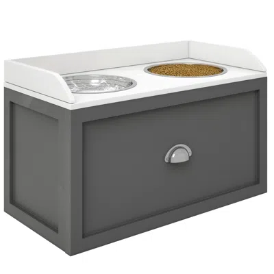 Breebe Large Dog Feeding Station With Storage Cabinet And Double Bowls In Grey