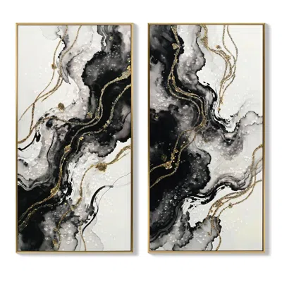 Breebe Large Framed Black White Abstract Wall Art, Set Of 2 Canvas Prints 20x40in In Multi