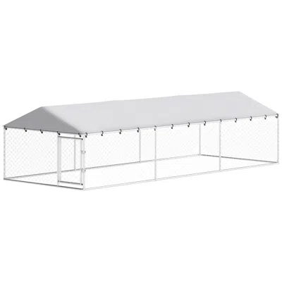 Breebe Large Outdoor Dog Kennel With Waterproof Roof, 20 X 7.5 X 5 Ft In Silver