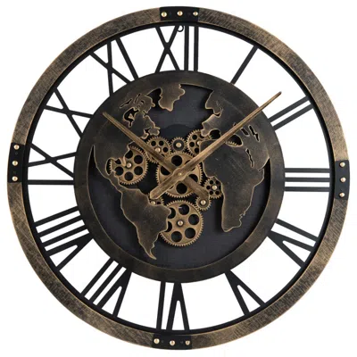 Breebe Large Wall Clock 27" Gear Clock With World Map In Brown