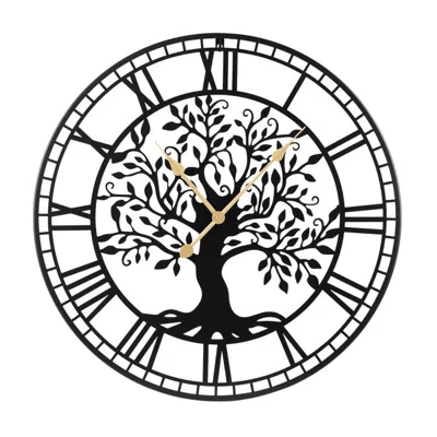Breebe Large Wall Clock 27 Inch Tree Of Life Big Metal Wall Clock In Black