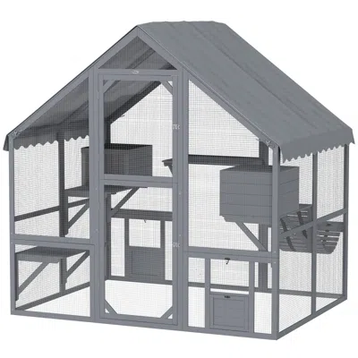 Breebe Large Wooden Catio Outdoor Cat Enclosure With Bridge, Doors And 4 Platforms In Grey
