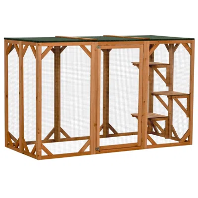 Breebe Large Wooden Outdoor Cat Enclosure Catio With 3 Platforms In Orange