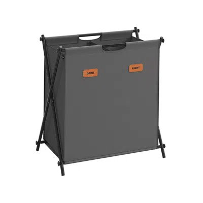 Breebe Laundry Hamper, Laundry Basket, 30.4 Gal. Laundry Sorter 2 Sections, Collapsible X-frame, Slate Gray