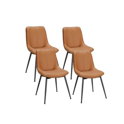 Breebe Leather Dining Chairs Set Of 4 In Brown