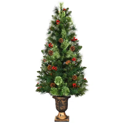 Breebe Led Christmas Tree With Red Berries Pine Cones In Green