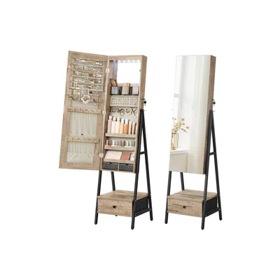 Breebe Led Mirror Jewelry Cabinet Standing With Full-length Mirror In Brown