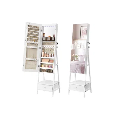 Breebe Led Mirror Jewelry Cabinet Standing With Full-length Mirror In White