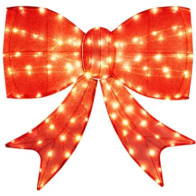 Breebe Lighted Christmas Bow Decoration With Warm White Led Lights In Red