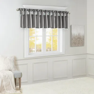 Breebe Lightweight Faux Silk Valance With Beads Charcoal 50x26' In Gray