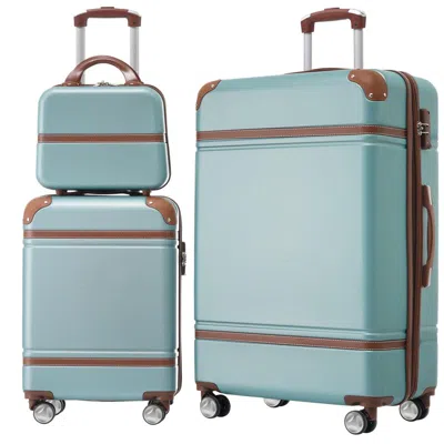 Breebe Lightweight Hardshell Luggage Sets 3 Pieces With Tsa Lock, Green, 100% Abs, 20'+28' Spinner Suitcase In Blue