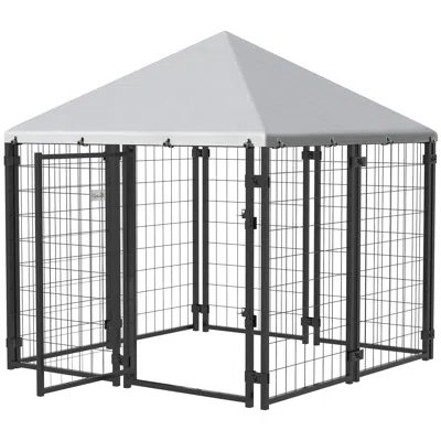 Breebe Lockable Outdoor Dog House Kennel With Water-resistant Roof In Silver