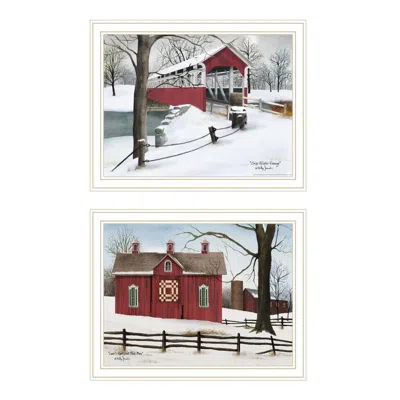 Breebe Lovers Knot Quilt Barn & Covered Bridge 2-piece White Framed Wall Art By Billy Jacobs In Multi