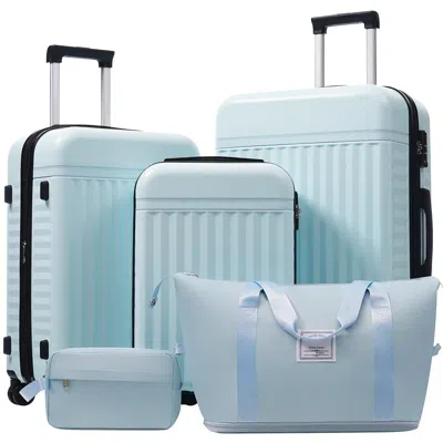 Breebe Luggage Set 5 Piece, Hardside Carry On Suitcase, Expandable Luggage With Travel Bags Spinner Wheels  In Blue