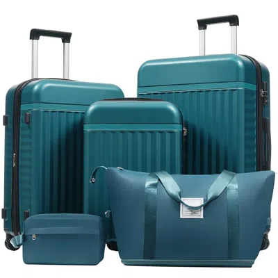 Breebe Luggage Set 5 Piece, Hardside Carry On Suitcase, Expandable Luggage With Travel Bags Spinner Wheels  In Blue