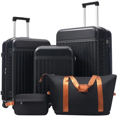 Breebe Luggage Set 5 Piece, Hardside Carry On Suitcase, Expandable Luggage With Travel Bags Spinner Wheels  In Black