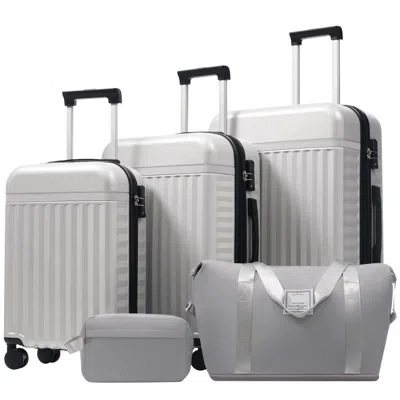 Breebe Luggage Set 5 Piece, Hardside Carry On Suitcase, Expandable Luggage With Travel Bags Spinner Wheels  In White