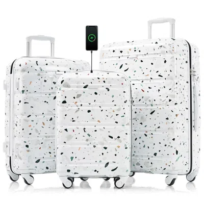 Breebe Luggage Set Of 3, 20-inch With Usb Port, Airline Certified Carry-on Luggage , Abs+pc Hard Shell Lugg In White