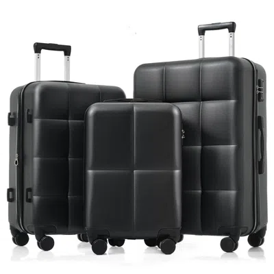 Breebe Luggage Set Of 3, Airline Certified Carry-on Luggage With Cup Holder, Abs Hard Shell Luggage With Sp In Black