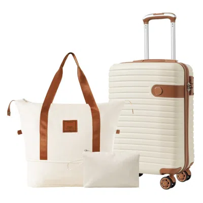 Breebe Luggage Sets 3 Piece Carry On Luggage 22x14x9 Airline Approved, Lightweight Hardshell Abs Suitcases  In Neutral