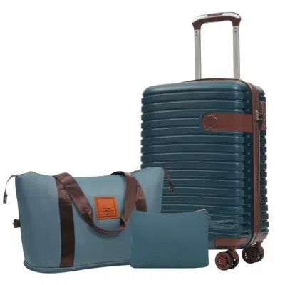 Breebe Luggage Sets 3 Piece Carry On Luggage 22x14x9 Airline Approved, Lightweight Hardshell Abs Suitcases  In Blue
