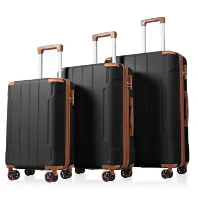 Breebe Luggage Sets 3 Piece, Hard Shell Abs Lightweight Durable Suitcases With Double Spinner Wheels 20/24/ In Black
