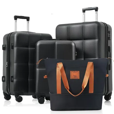 Breebe Luggage Sets 4 Piece, Abs Durable Suitcase With Travel Bag, Cup Holder, Abs Hard Shell Luggage With 