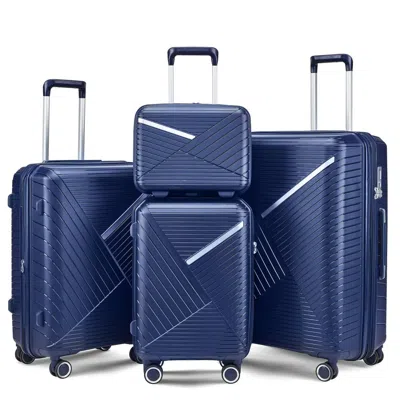 Breebe Luggage Sets 4 Piece(14/20/24/28), Expandable Lightweight Suitcase With 4 Double 360 Degrees Mute Sp In Blue