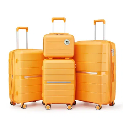 Breebe Luggage Sets 4 Piece(14/20/24/28) Pp Lightweight & Durable Expandable Suitcase In Orange