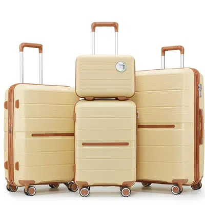 Breebe Luggage Sets 4 Piece(14/20/24/28) Pp Lightweight & Durable Expandable Suitcase In Yellow
