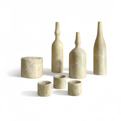 Breebe Luxury Gold Yellow Beige Natural Marble Living Room Accessories Set 7 Pcs In Neutral